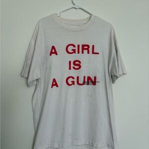 Men's Short Sleeve Tee - White with Red Text Size Large